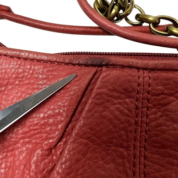 Fossil Crossbody Bag Convertible Leather & Chain Hand Shoulder Purse Orange/Red - Picture 4 of 10